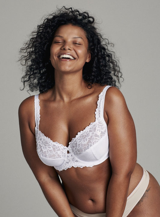 DD+ White Comfort Lace Full Cup Bra - 32DD
