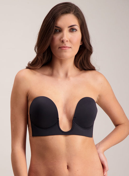 Black Stick On Strapless U Plunge Bra - Size A