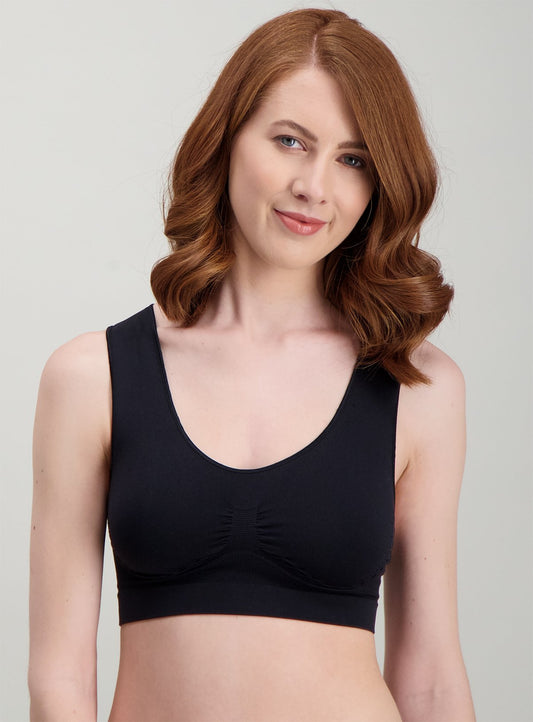 Black Seamless Stretch Lace Back Crop Top - L