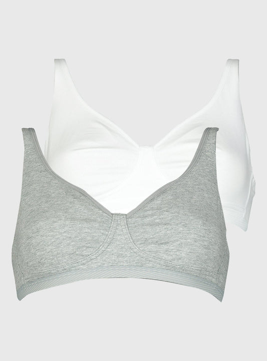 Grey & White Non-Wired Comfort Lounge Bra 2 Pack - 32A