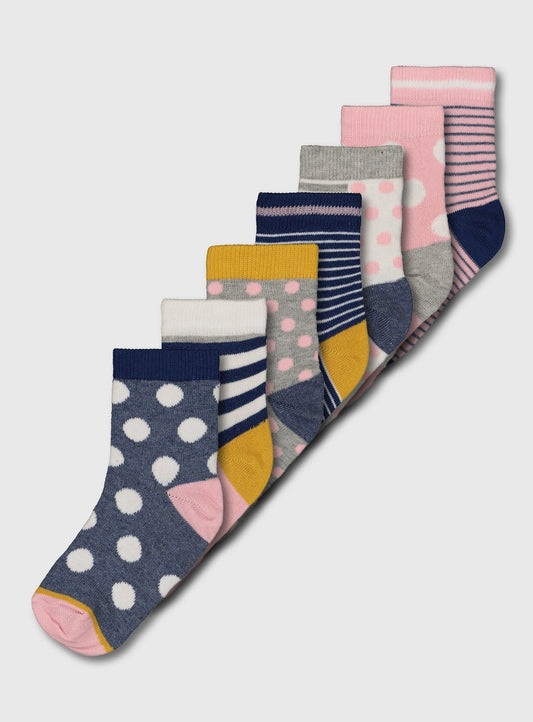 Blue & Pink Spot & Stripe Sock 7 Pack - 12.5-3.5