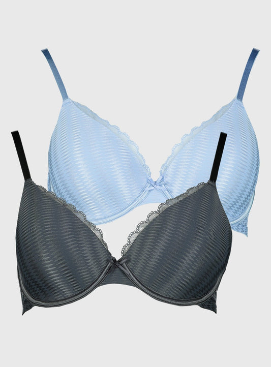 Grey & Blue Jacquard Full Cup T-Shirt Bras 2 Pack - 32A