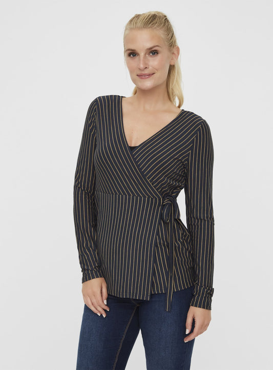 Black Striped Wrap Nursing Top - 10