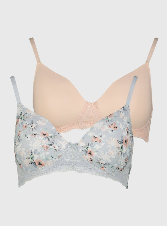 Floral Print & Pink Post Surgery Smoothing Bra 2 Pack - 32A
