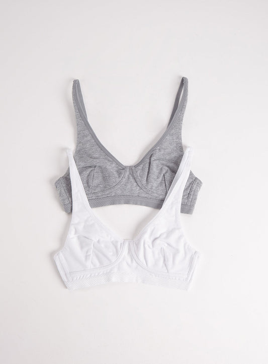 Grey & White Cotton-Rich Bra 2 Pack - 28A