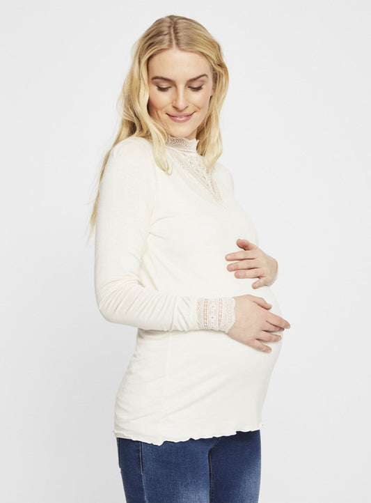 Cream Lace Trim Jersey Top - 10