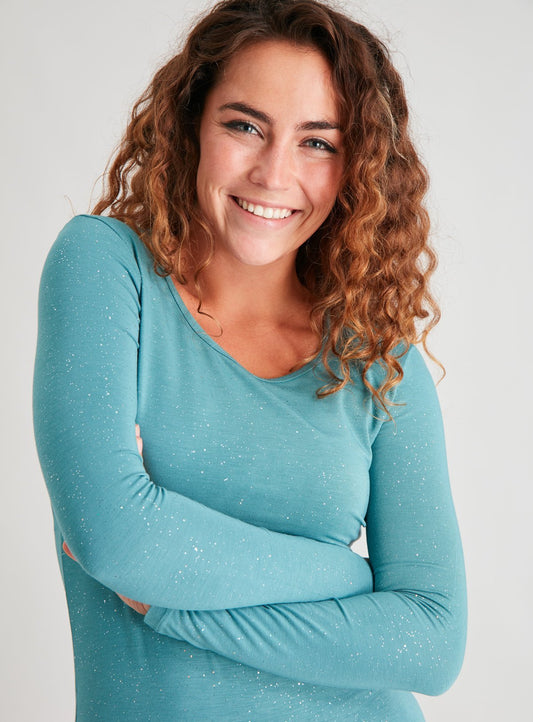 Heat Active Teal Glitter Thermal Medium Warmth Top - 10