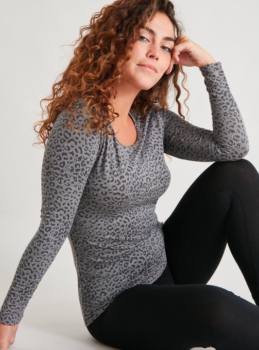 Heat Active Grey Animal Print Thermal Medium Warmth Top - 10
