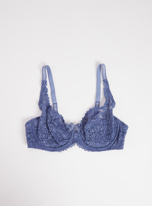 Blue Comfort Lace Full Cup Bra - 32B