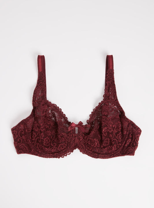 Burgundy Comfort Lace Full Cup Bra - 32B