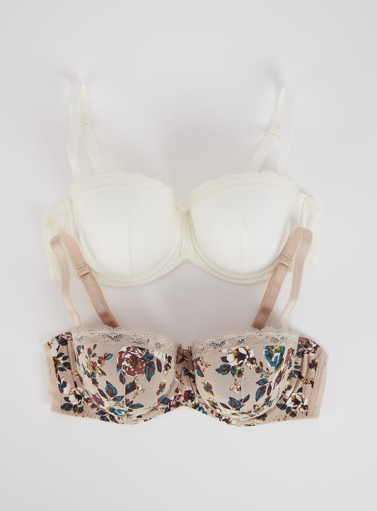 Floral Print Balcony Cup Bra 2 Pack - 32A