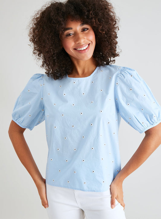 Blue Daisy Embroidered Top - 10