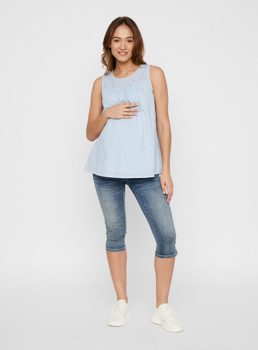 Blue Broderie Anglaise Maternity Top - 10