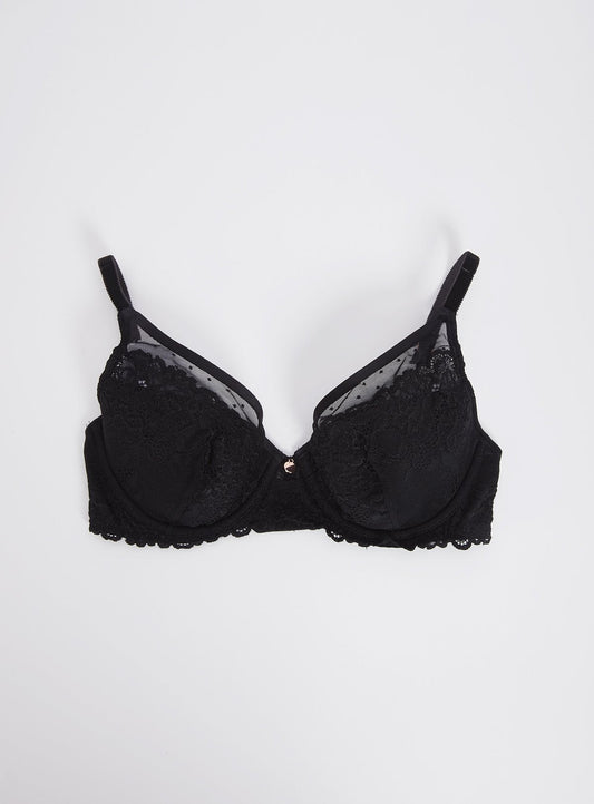Black Luxury Lace Plunge Bra - 32A