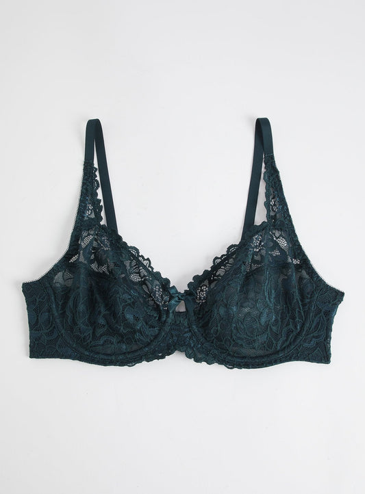Dark Green Comfort Lace Full Cup Bra - 34B