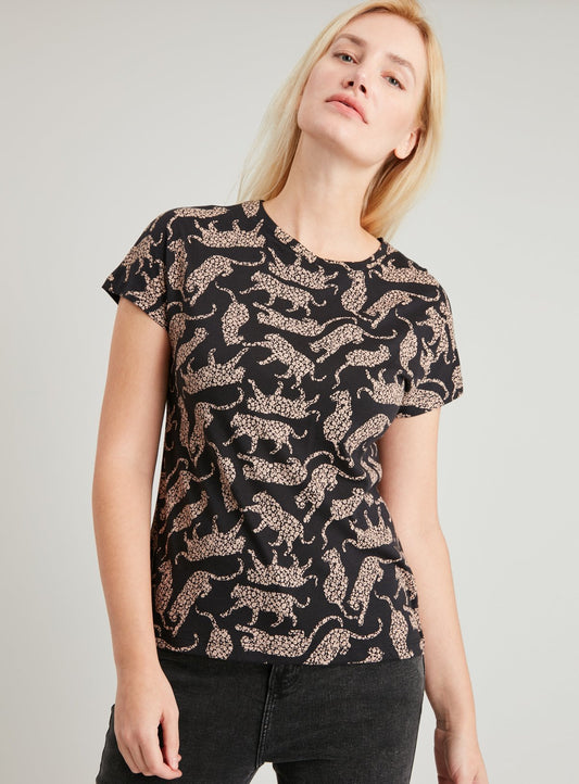 Cheetah Print Black Crew Neck T-Shirt - 10