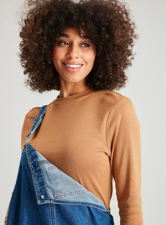 Brown High Neck Jersey Top - 10