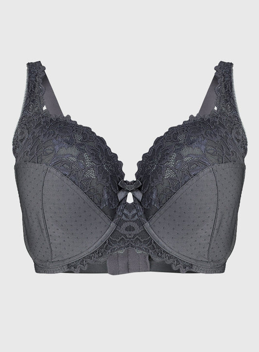 DD+ Grey Comfort Lace Full Cup Bra - 32DD
