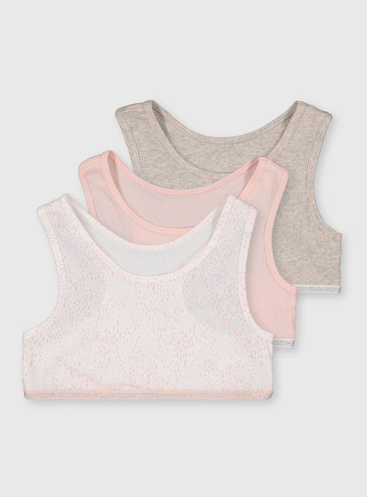 Grey, Spotted & Pink Crop Tops 3 Pack - 10-11 years