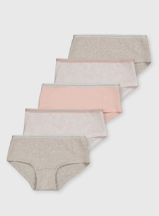 Grey & Pink Spotted Short Briefs 5 Pack - 10-11 years