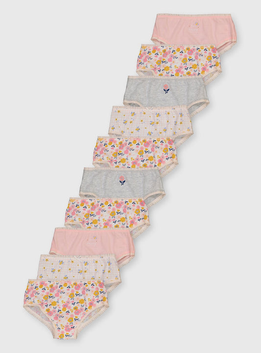 Floral Print 'Bee Happy' Briefs 10 Pack - 10-11 years