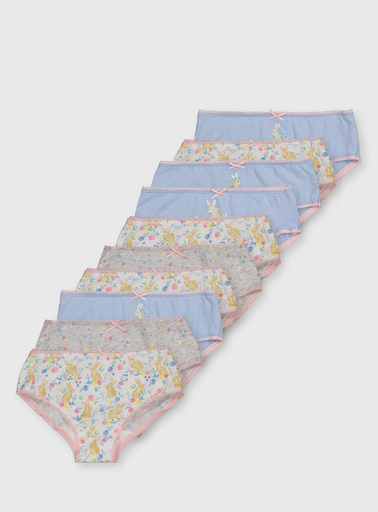 Bunny Print, Spotted & Floral Briefs - 10-11 years