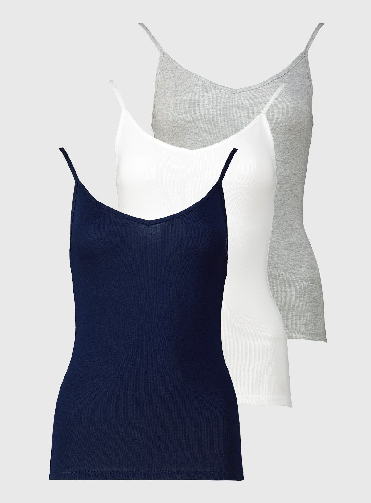 Grey, Navy & White Strappy Vests 3 Pack - 10