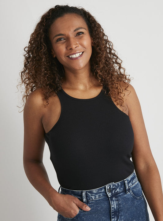 Black Ribbed Racer Back Vest Top - 10