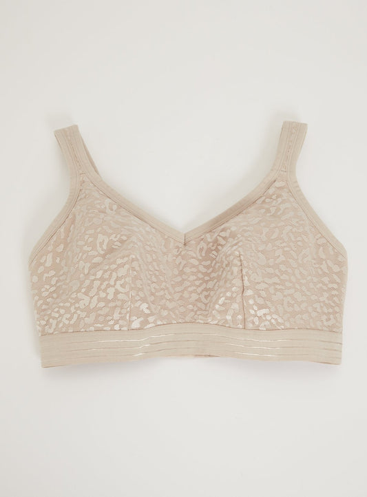DD+ Beige Animal Print Jacquard Support Bra - 32D