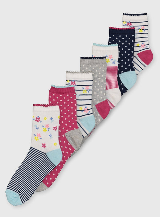Floral, Stripe & Spotted Socks 7 Pack - 12.5-3.5