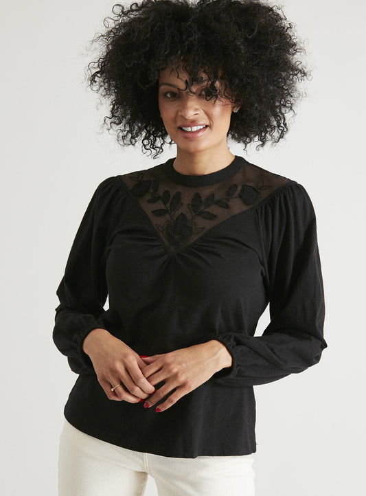 Black Lace Yoke Top - 10