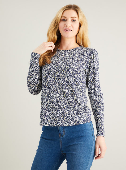 Ditsy Floral Print Gathered Shoulder Top - 10