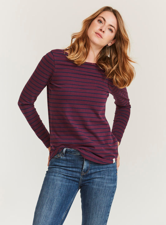 FATFACE Purple Organic Cotton Breton Stripe Top - 10
