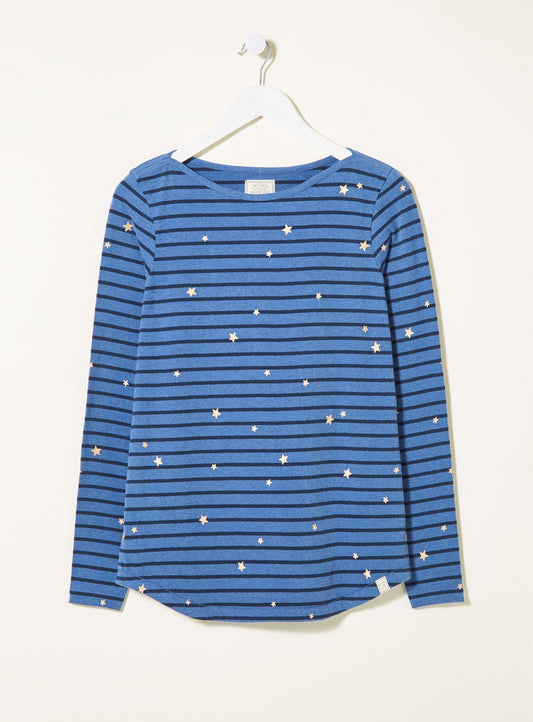 FATFACE Blue Organic Cotton Stars Breton Stripe Top - 10