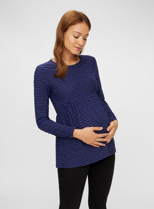 Blue Stripe Jersey Maternity Top - 10