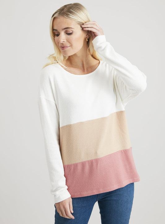 Cream & Pink Colour Block Soft Touch Top - 10