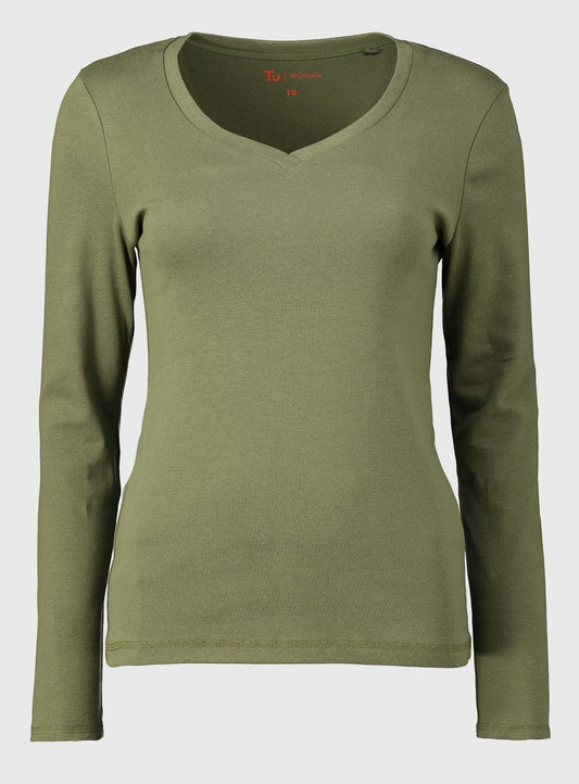 Green V-Neck Long Sleeve Top - 10