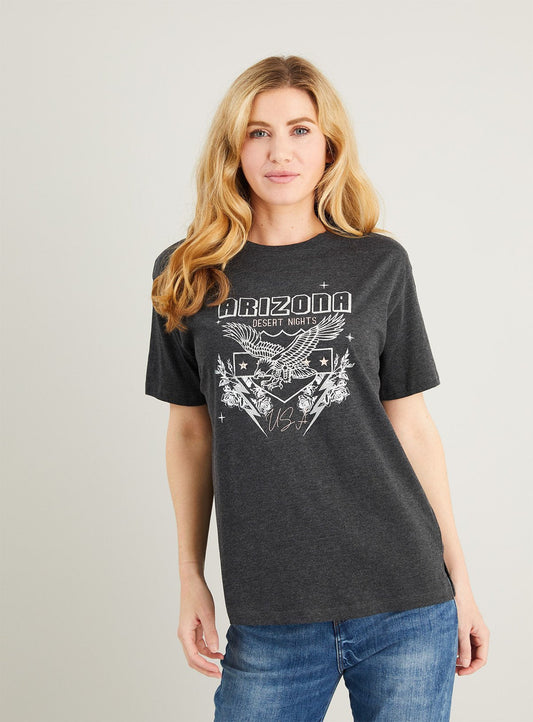 Grey 'Arizona' Graphic Oversized T-Shirt - 10
