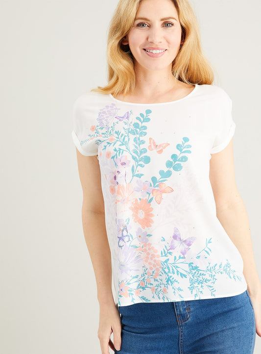 Cream Floral Woven Front Top - 10
