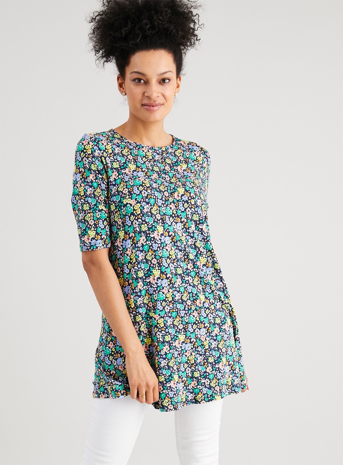 Floral Crew Neck Tunic - 10