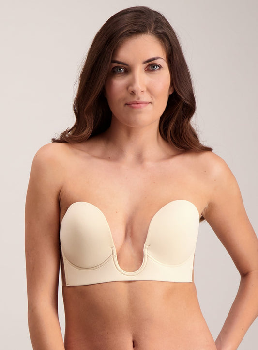 Beige Nude Stick On Strapless U Plunge Bra - Size A