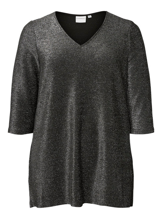 Black Glitter V-Neck Top - 14-16