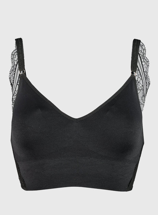 Black Lace Wing Seamless Stretch Bra - L