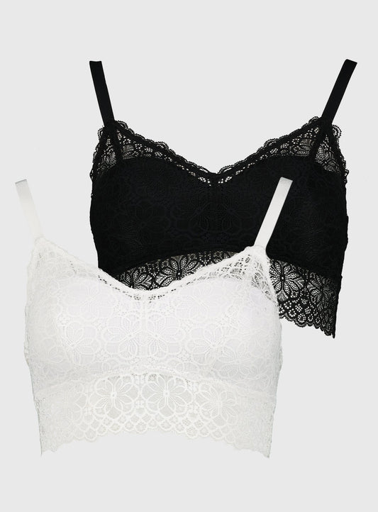 Black & White Recycled Lace Bralette 2 Pack - 10