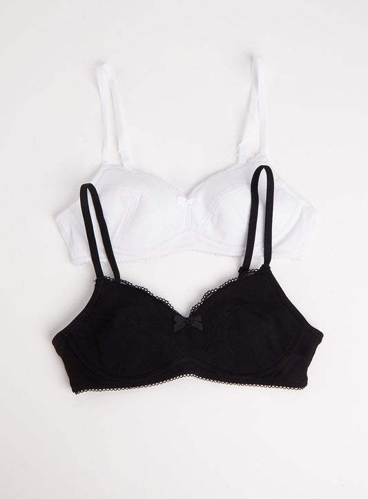 Black & White Cotton-Rich Bra 2 Pack - 28A