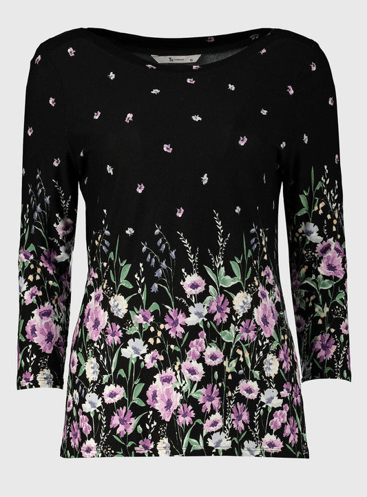 Black Floral Print Long Sleeve Top - 10