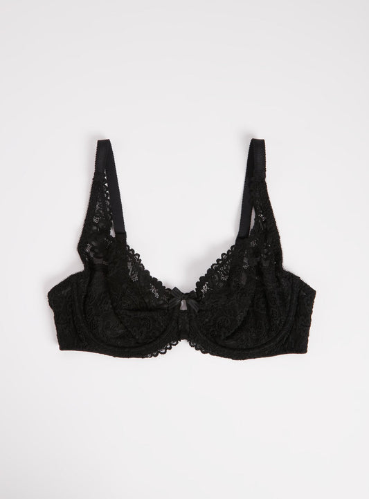 Black Comfort Lace Full Cup Bra - 32DD