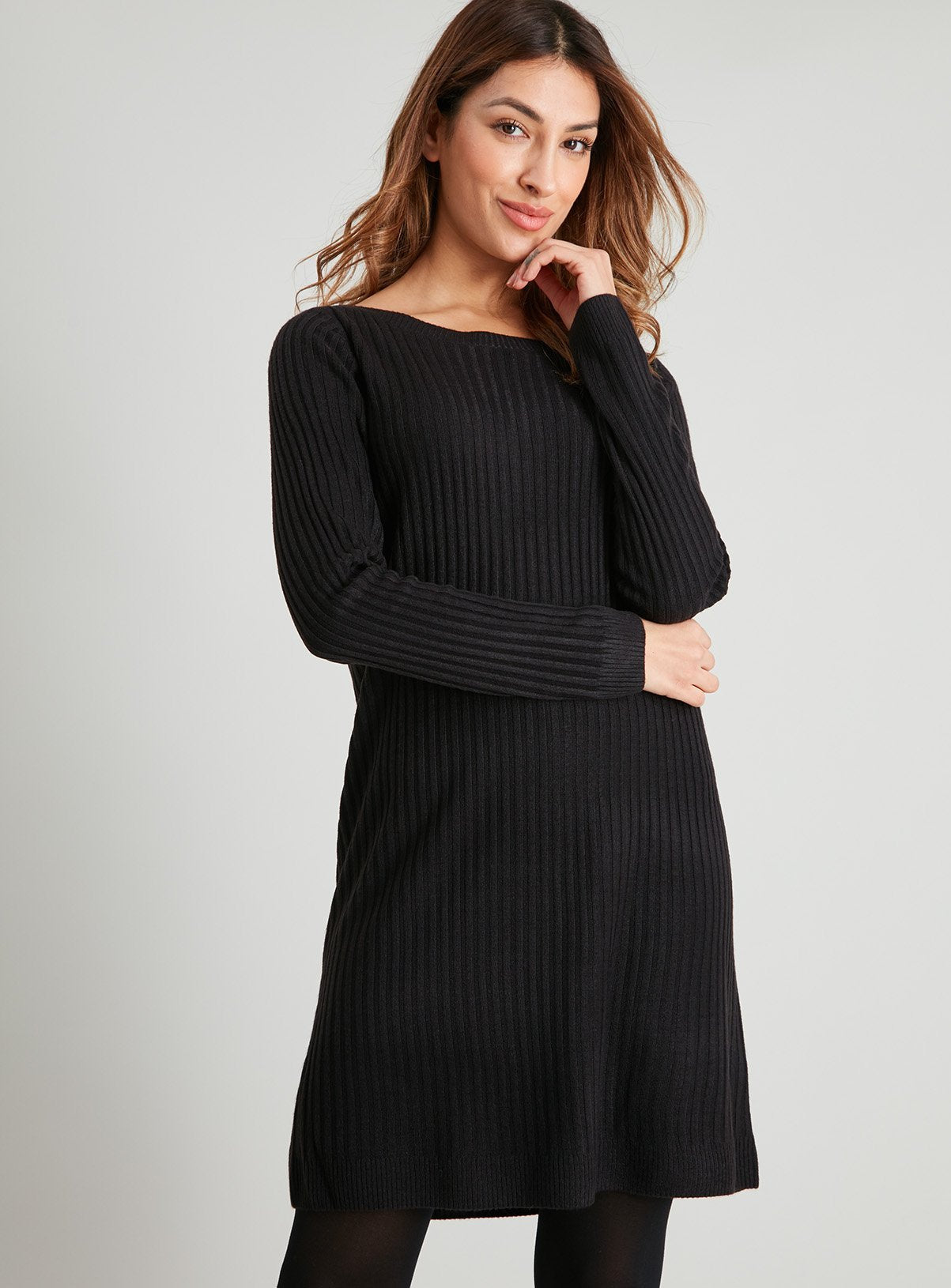 Black Ribbed Knit Soft Touch Swing Tunic - 10