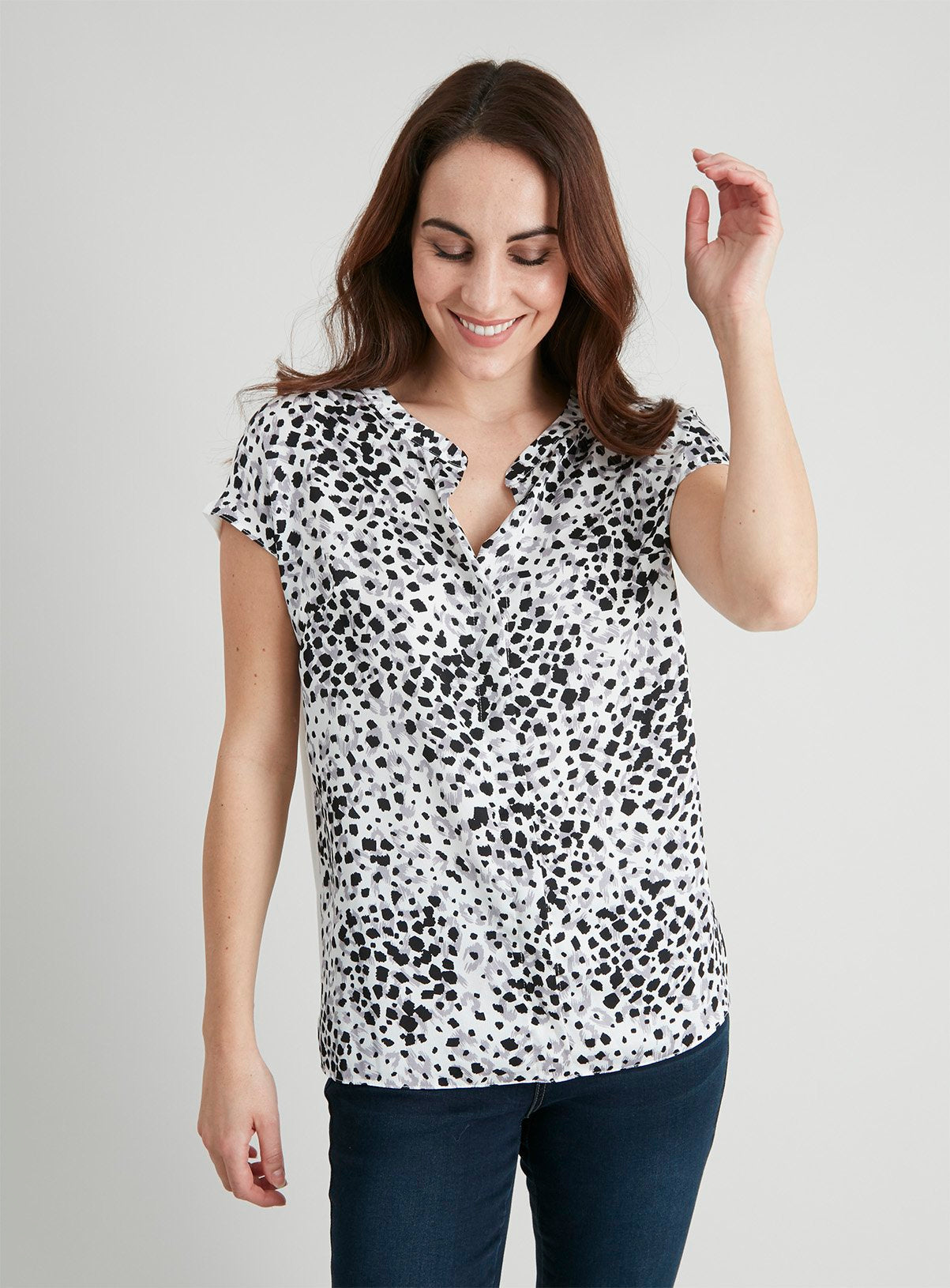 Animal Print Slinky Woven Front Top - 10