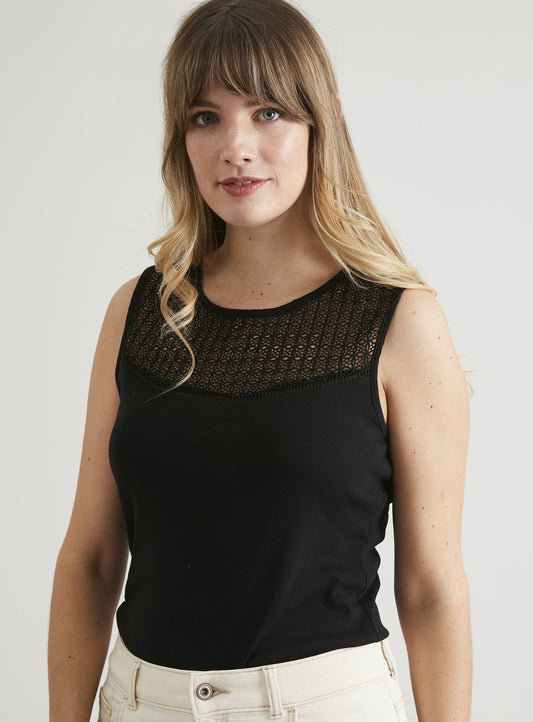 Black Lace Panel Vest Top - 10